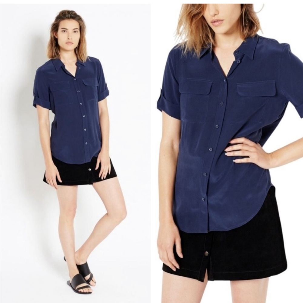 Navy blue silk Equipment blouse